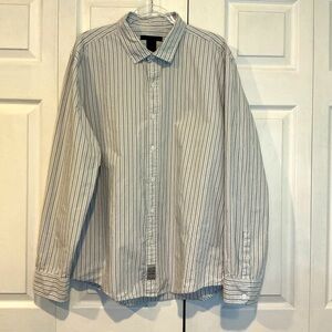 🍓 Calvin Klein Jeans Gray and White Striped Button Down Shirt - XL